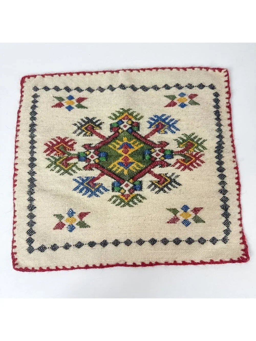 Hand Embroidered Alpaca Peruvian Wool Decorative Pillow Cover 17 x 15 Tribal